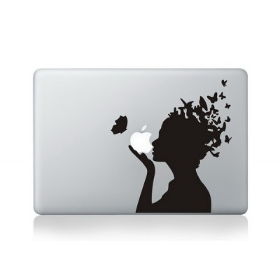 Vlinder haar Macbook Zwarte Sticker